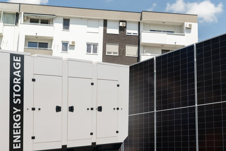 Solar panels with renewable energy storageの写真素材