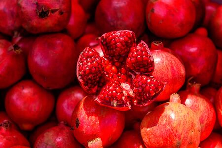 Sweet fresh pomegranate. Background and textureの写真素材