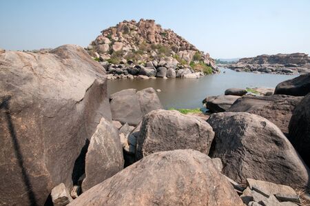 tungabhadra river and landscapeの写真素材