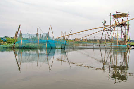 north 24 pargana west bengal india on september 3rd 2021:Rural West Bengal Unique style fishing net....