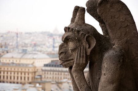 Close up of the Gargoyle on Notre Dame Cathedral, Paris, Franceの写真素材