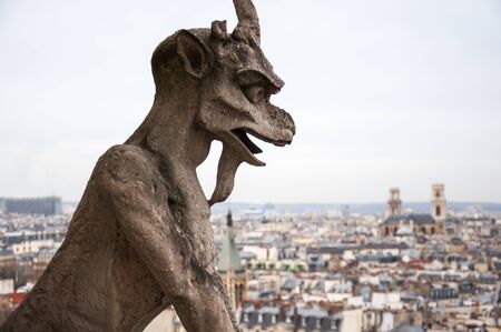 Close up of the Gargoyle on Notre Dame Cathedral, Paris, Franceの写真素材