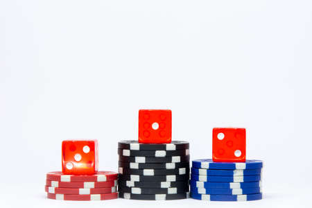 Winners podium from poker chips dices with scoresの写真素材
