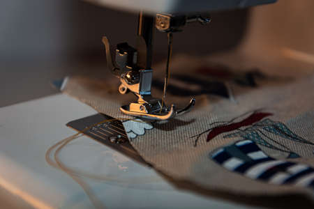 The sewing machine and fabric.の写真素材