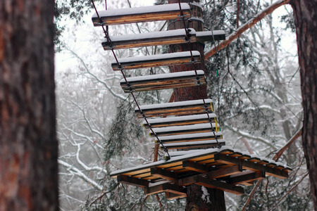 obstacle course in adventure park winterの写真素材