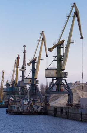 Old crane at the port in Cherkassi. Ukraineの写真素材