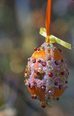 easter eggs on a spring branch, Clouse-upの写真素材