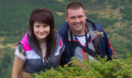 GOVERLA, UKRAINE - SEPTEMBER 20, 2015 : A group of tourists climbs to the highest mountain of Ukraine Hoverla 2061 METER on SEPTEMBER 20, 2015のeditorial素材