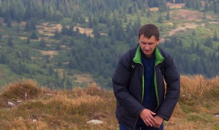 GOVERLA, UKRAINE - SEPTEMBER 20, 2015 : A group of tourists climbs to the highest mountain of Ukraine Hoverla 2061 METER on SEPTEMBER 20, 2015のeditorial素材