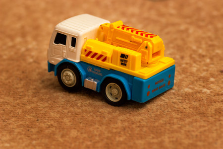 Yellow toy crane.の写真素材