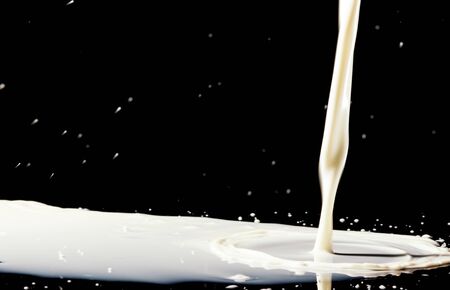 the splashing milk isolated on black background.の写真素材