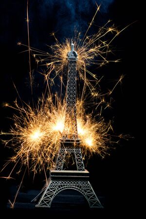 Eiffel tower with fireworks, celebration of the New Year in Paris, France.の写真素材