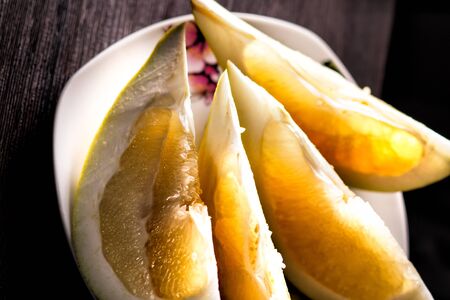 fresh raw ripe fruit of citrus Pamelaの写真素材