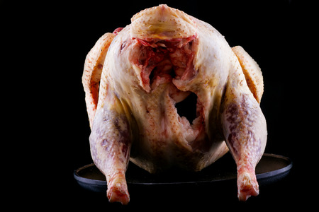 Roasted chicken isolated on black background. turkeyの写真素材