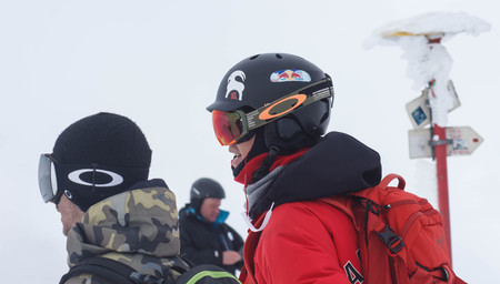 DRAGOBRAT, UKRAINE - MARCH 17: jump of Freeride Skating Festival March 17, 2017 in Dragobrat,...