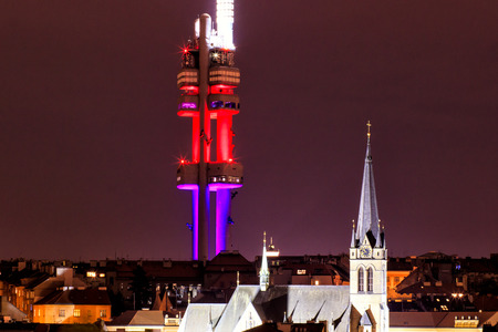 night view of prague from the topの写真素材