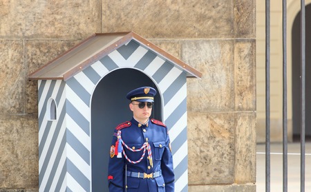 PRAGUE - MAY 17: Guard at Prague Castle, May 17, 2017 in Prague, Czech Republicのeditorial素材
