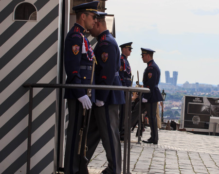 PRAGUE - MAY 17: Guard at Prague Castle, May 17, 2017 in Prague, Czech Republicのeditorial素材