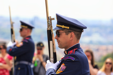 PRAGUE - MAY 17: Guard at Prague Castle, May 17, 2017 in Prague, Czech Republicのeditorial素材