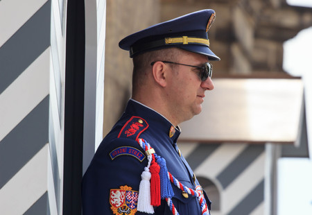 PRAGUE - MAY 17: Guard at Prague Castle, May 17, 2017 in Prague, Czech Republicのeditorial素材