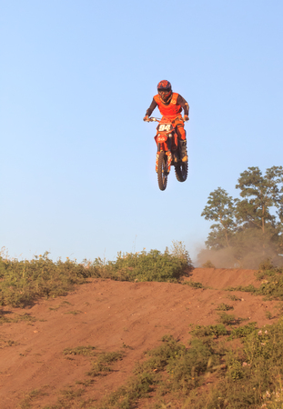 CHERKASSY, UKRAINE - JULAY 7 2017 : rider on Motocross Training of motorcyclists before competitions Ukraine, Cherkassy 7Julay 2017のeditorial素材