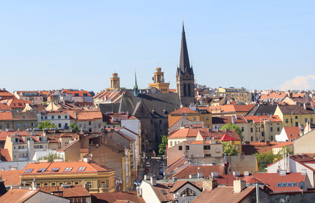 Top view of the old beautiful city with the river and bridges. Tonedの写真素材