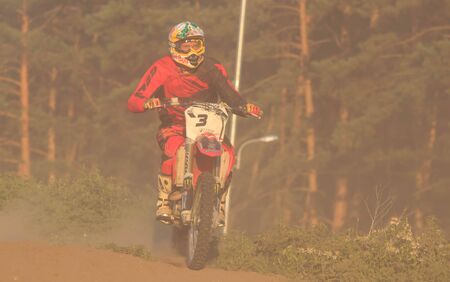 CHERKASSY, UKRAINE - JULAY 7 2017 : rider on Motocross Training of motorcyclists before competitions Ukraine, Cherkassy 7Julay 2017のeditorial素材