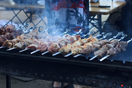 Delicious tasty street food on a grillの写真素材