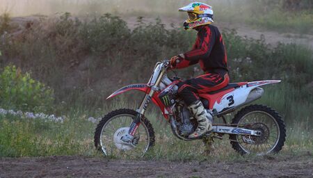 CHERKASSY, UKRAINE - JULAY 7 2017 : rider on Motocross Training of motorcyclists before competitions Ukraine, Cherkassy 7Julay 2017のeditorial素材