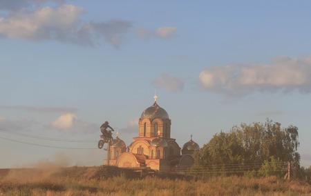CHERKASSY, UKRAINE - JULAY 7 2017 : rider on Motocross Training of motorcyclists before competitions Ukraine, Cherkassy 7Julay 2017のeditorial素材