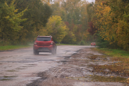 Autumn scene with roadの写真素材