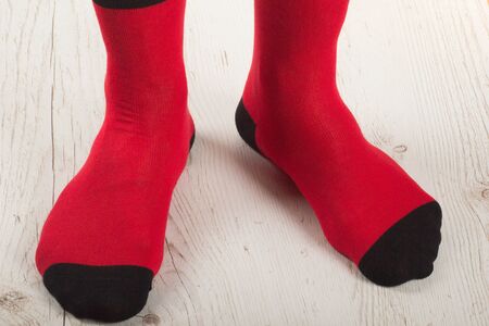 Textile colorful socks background. Green, pink, red, blue, yellow and other colorsの写真素材