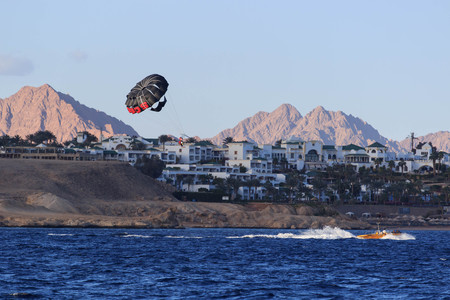 View on egyptian hotel from the red seaの写真素材