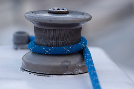 Sailboat winch and rope yacht detail. Yachting.の写真素材