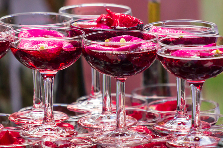 Pyramid of pink champagne. Bright emotions of your holiday. Studio Barの写真素材