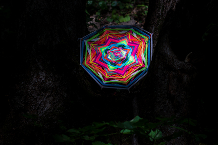 Mandala work made by wool and rope.の写真素材