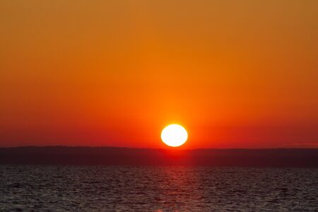 Sunset over the river Dnepr in Ukraine. Amazing backgroundの写真素材