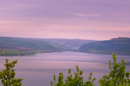 Aerial view on the Dniester Canyon, River and Bakota Bay in National Park Podillya Tovtry. Location place: Bakota, Ukraine.の写真素材