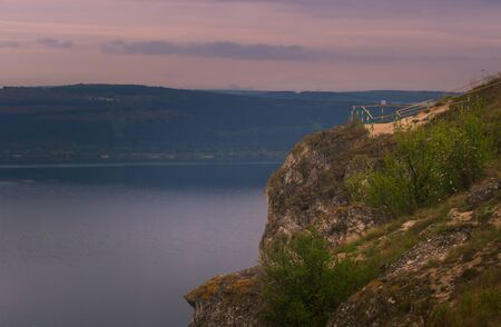 Aerial view on the Dniester Canyon, River and Bakota Bay in National Park Podillya Tovtry. Location place: Bakota, Ukraine.の写真素材