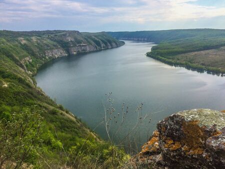 Panorama of a winding Dniester River, Ukraineの写真素材