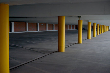 an empty car park of a small townの写真素材