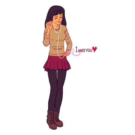 Girl recieving an smsのイラスト素材