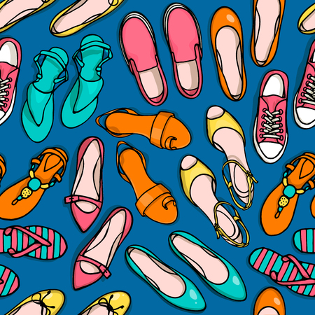 Hand drawn vector seamless pattern of shoes.のイラスト素材