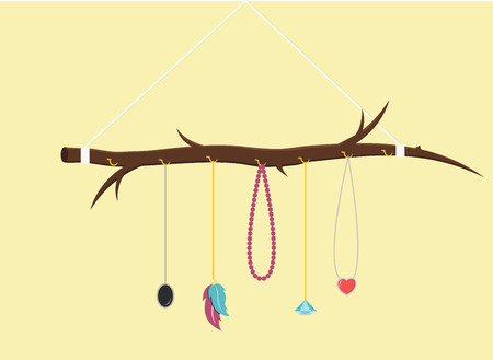 Branch with jewelry DIY Do it yourself handcraft flat design vector graphicのイラスト素材