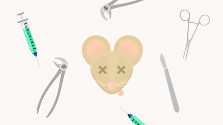 Animal testing toxic injection substance scalpel scissors dead mouse flat designのイラスト素材