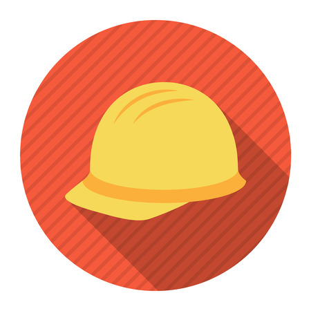 Yellow worker helmet icon isolated on white background red circle backgroundのイラスト素材