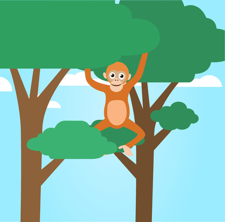 Monkey in rainforest flat designのイラスト素材