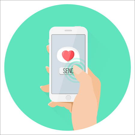 smartphone with a hand send a heart flat design Vector illustration.のイラスト素材
