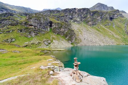 Lake Lobbensee and mountain Wildenkogel in Hohe Tauern Alps, Austriaの写真素材