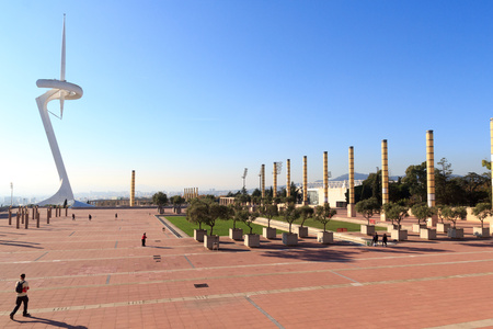 Barcelona park (Anella Olimpica) and Montjuic Communications Towerのeditorial素材